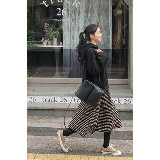 Pleated Checked Knit Midi Skirt Beige - One Size