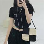 Short-sleeve Stitching T-shirt Black - One Size