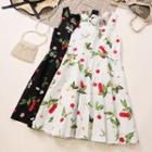 Sleeveless Cherry-pattern A-line Dress
