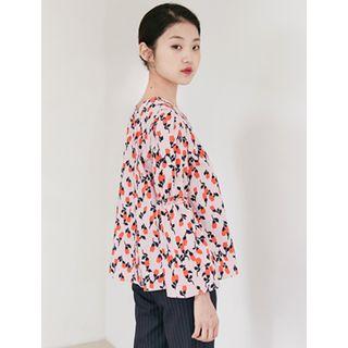 V-neck Puff-shoulder Blouse