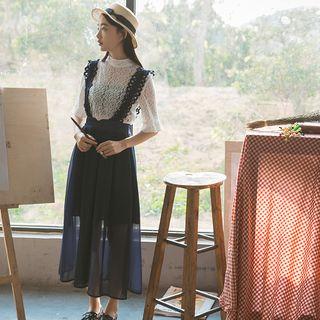 Lace Strap Chiffon Midi Skirt