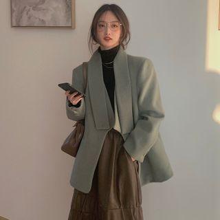 Plain Blazer / Faux Leather Midi Skirt