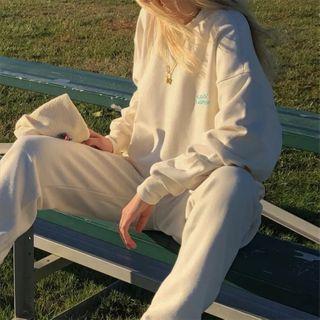 Set: Letter Embroidered Sweatshirt + Cropped Harem Pants
