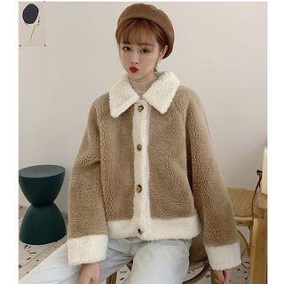 Color Block Fleece Button Jacket