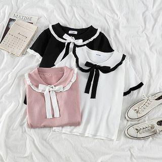 Color-block Trim Short-sleeve Knit Top