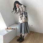 Pattern Cardigan / Pleated Skirt / Turtleneck Sweater