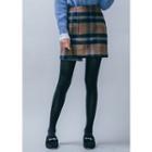 Wrap-front Wool Blend Plaid Mini Skirt