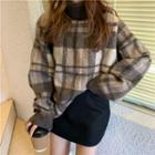 Turtleneck Loose-fit Checker Sweater As Shown In Figure - One Size