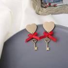 Alloy Heart & Key Ribbon Dangle Earring 1 Pair - As Shown In Figure - One Size