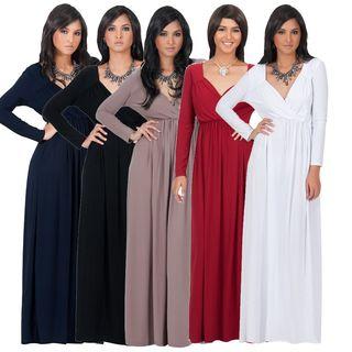 V-neck Long-sleeve A-line Maxi Dress