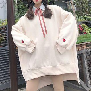 Oversized Heart Embroidered Sweatshirt Almond - One Size