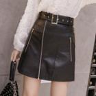Buckled Zip High-waist A-line Skirt