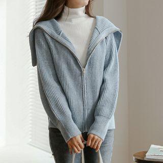 High-neck Rib-knit Zip-up Jacket