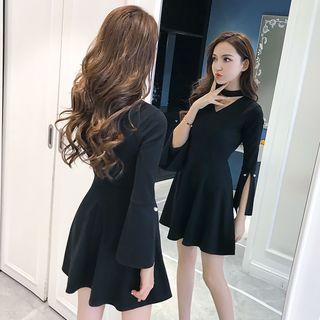 Slit-sleeve Choker A-line Minidress