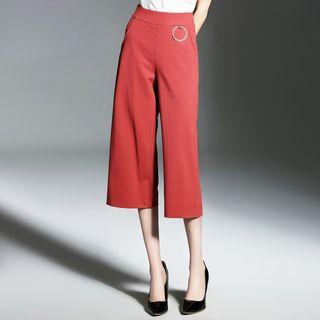 Hoop Detail Cropped Wide Leg Pants