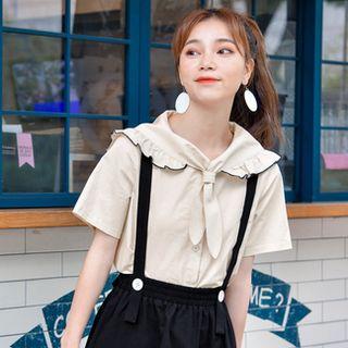 Short-sleeve Frill Trim Collar Shirt
