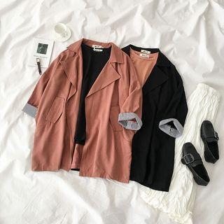 Elbow-sleeve Open Front Blazer