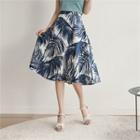 Band-waist Patterned A-line Midi Skirt