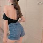 Open Back Halter Short-sleeve T-shirt