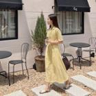Notch-collar Tie-waist Long Dress