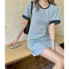 Short-sleeve Mini T-shirt Dress Ash Blue - One Size