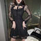 Lace-sleeve Cutout A-line Dress