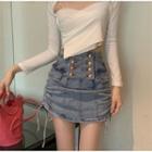 High-waist Washed Denim Lace-up Mini Skirt