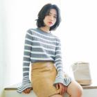 Flare-sleeve Striped Knit Top