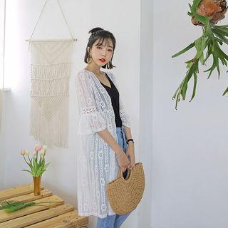 Bell-sleeve Lace Long Robe Cardigan