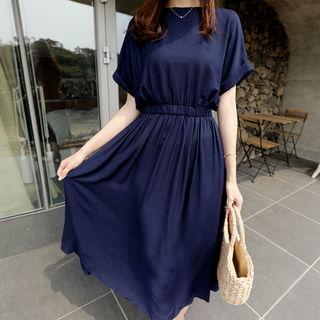 Cuff-sleeve Long Flare Dress