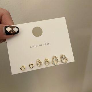 Set Of 3 Pairs: Square Stud Earring Set Of 3 Pairs - Gold - One Size