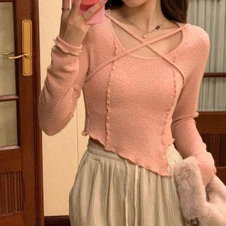 Asymmetrical Cross Strap Crop Knit Top