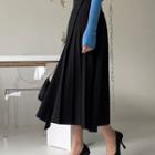 Pleated Long Wrap Skirt Black - One Size