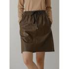 Drawstring Faux-leather Skirt