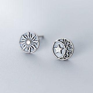 Non-matching 925 Sterling Silver Moon & Star Earring 1 Pair - S925 Silver - As Shown In Figure - One Size