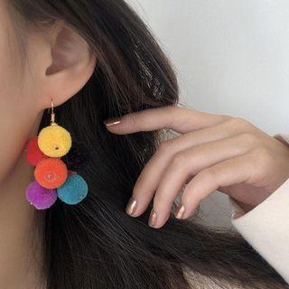 Pom Pom Dangle Earring 1 Pair - Silver Pin - Pom Pom- Color - Red & Yellow & Blue - One Size