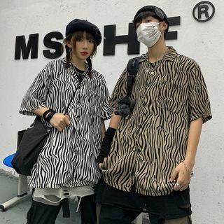 Couple Matching Zebra Print Short-sleeve Shirt