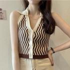 Collared Halter-neck Zigzag Pattern Knit Camisole Top