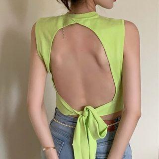 Sleeveless Open-back Crop Top Neon Green - One Size