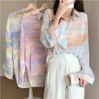 Long-sleeve Abstract Print Chiffon Shirt