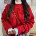 Cable-knit Sweater / Lace Blouse