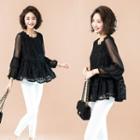 3/4-sleeve Mesh-panel Lace Top