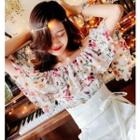 Floral Off Shoulder Short-sleeve Chiffon Top