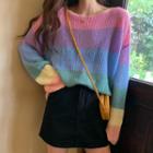 Striped Rib Knit Sweater As Shown In Figure - One Size