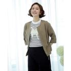 3/4-sleeve Drawstring-waist Linen Zip Jacket