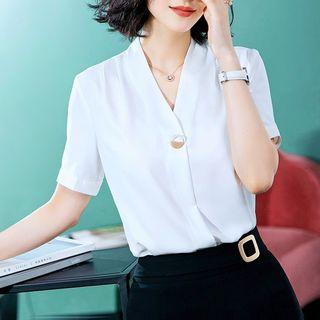 Short-sleeve Chiffon Blouse / Mini Pencil Skirt / Set