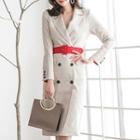 Double-breasted Long-sleeve Collared Sheath Dress