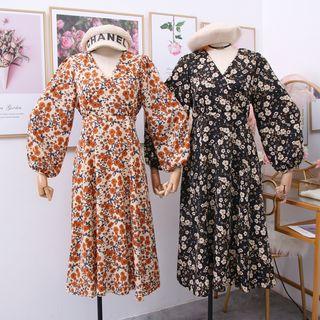 Drawstring-back Floral A-line Dress