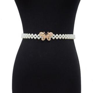 Rhinestone Butterfly Faux Pearl Belt