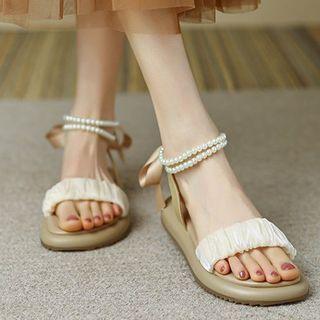 Beaded Ankle Strap Platform Sandals